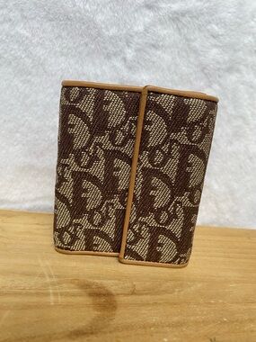 Dior Brown Canvas Wallet with Tan Leather Trim
